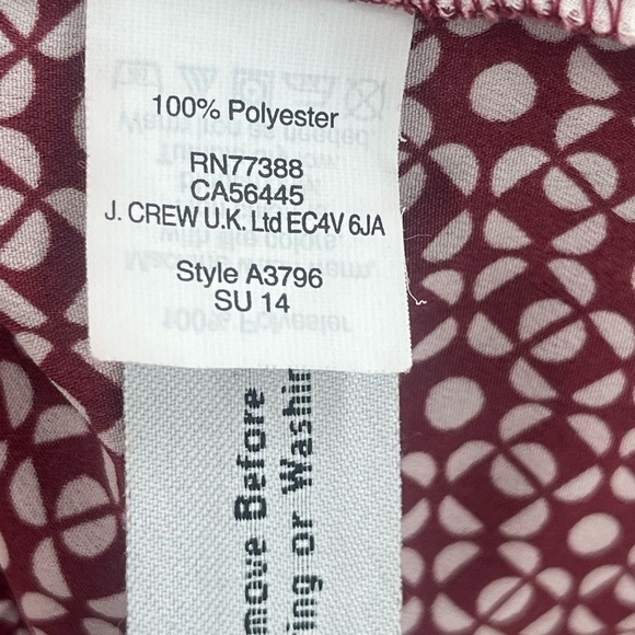 J Crew 6 Burgundy Cream Geometric Pattern Pull On Pants - Picture 9 of 10